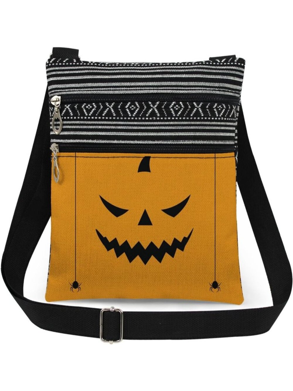 Women's Yellow Halloween Pumpkin Witch Ghost Skull Purse Crossbody Handbag Bag